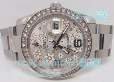 High Qaulity Replica Rolex Datejust Silver Flower Face Watch 36MM